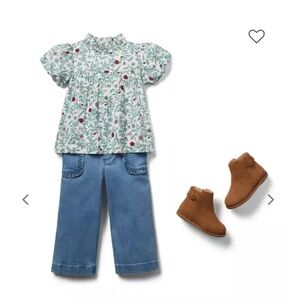 • Janie and Jack • Girls Floral Puff Sleeve Top Green and White 3